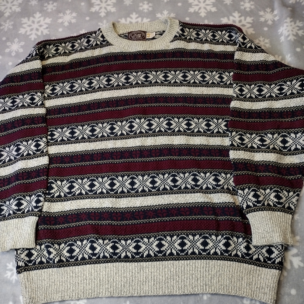 Vintage Victoria Dry Goods Cotton Sweater Snowflake Winter USA Made LG 80's 90's